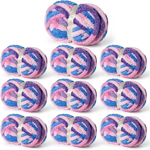 10 Fluffy Chunky Chenille Yarn for Crocheting, Chunky Blanket Yarn for Hand Knitting, 240yds/70.5oz Bulky Variegated Blanket Yarn (Blue--Purple)