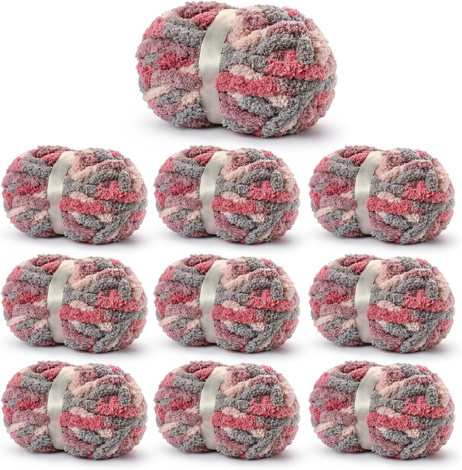 10  Fluffy Chunky Chenille Yarn for Crocheting,  Chunky Blanket Yarn for Hand Knitting, 240yds/70.5oz  Bulky Variegated  Blanket Yarn(Grey--Purple)