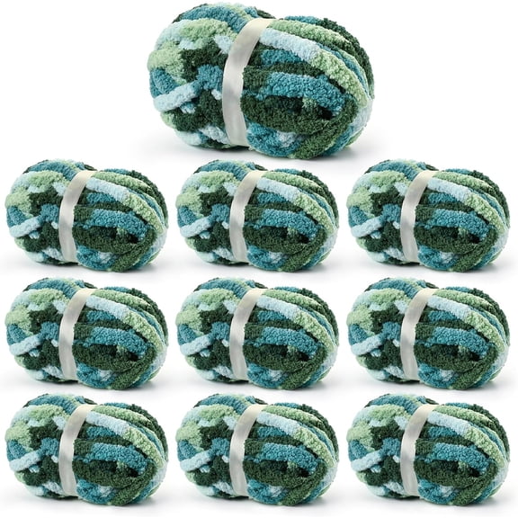 10  Fluffy Chunky Chenille Yarn for Crocheting,  Chunky Blanket Yarn for Hand Knitting, 240yds/70.5oz  Bulky Variegated  Blanket Yarn(-Mint-)