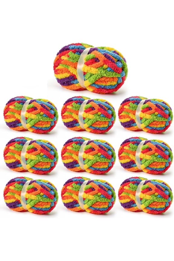 10 Fluffy Chunky Chenille Yarn for Crocheting, Chunky Blanket Yarn for Hand Knitting, 240yds/70.5oz Bulky Variegated Blanket Yarn(Rainbow)