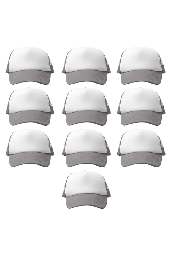 10 Fly Ball Structured Mesh Caps Set - Casual, Sporty, Adjustable, Breathable, Comfortable - Grey