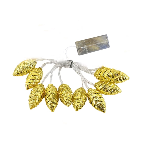 10-Foot Christmas Pinecone String Lights Battery Operated with Golden Pinecones Thanksgiving Decor