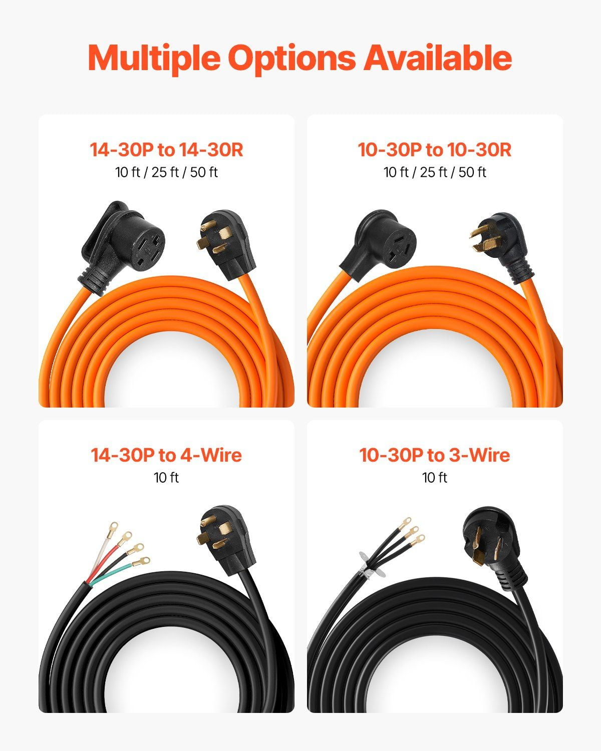 10 Foot Dryer Extension Cord 4-Prong NEMA 14-30P to 14-30R 30 Amp Appliance Power Cord