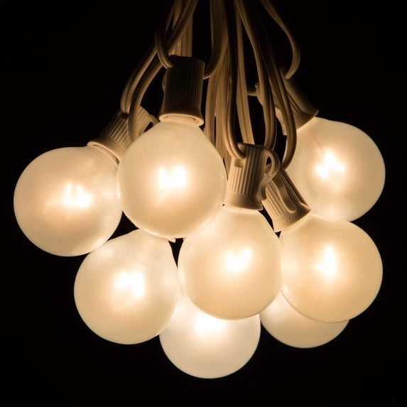 10 Foot G50 White Satin Pearl String Light with White Wire