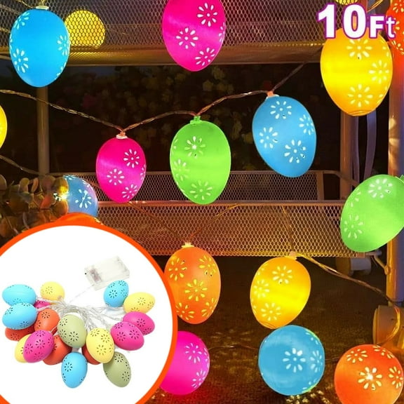 10-Foot LED Hollow Egg Light String, 20 Glowing Eggs, Battery-Operated with Flashing Mode, Easter Indoor/Outdoor Decor