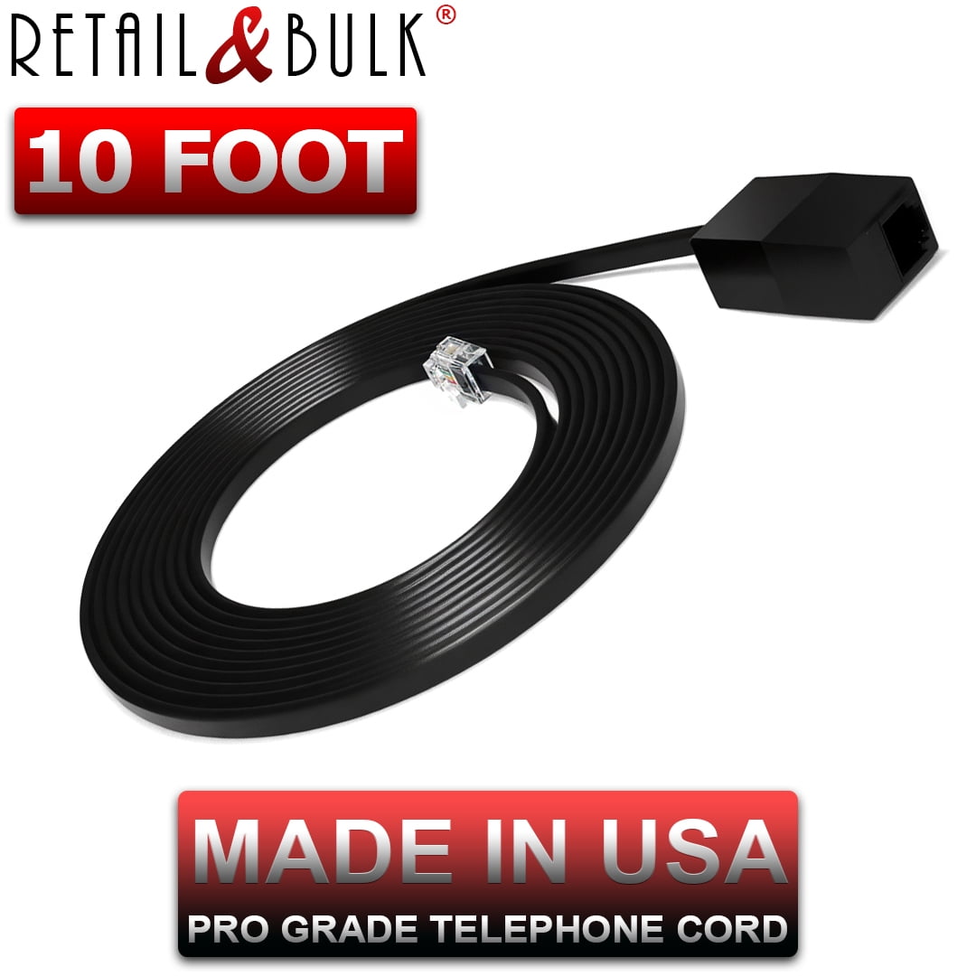 10 Foot Phone Extension Cord for Landline Telephones • High End Quality ...