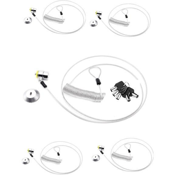 10-Foot Retractable Anti-Theft Steel Cable Lock with Lock Plate, Suitable for laptops, Tablets, Monitors, and Mobile Phones (Silver, Keyed All Alike 5Pack)