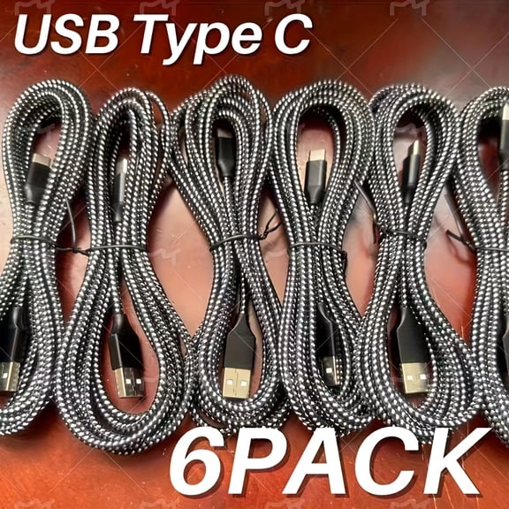 10-Foot USB-C Fast Charging Cable Set of 6 for Android Devices