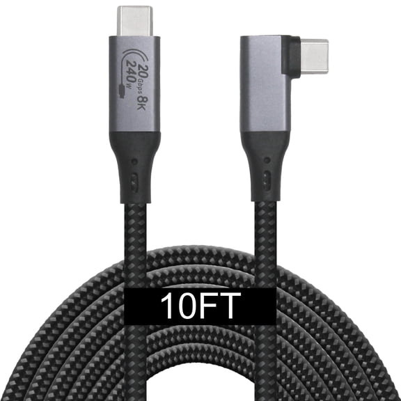 10-Foot USB4 Cable Compatible with Thunderbolt 3, Thunderbolt 4 and USB-C - Supports 8K HD Display, 20gbps Data Transfer, 240W Charging - 90-Degree Right Angle USB-C