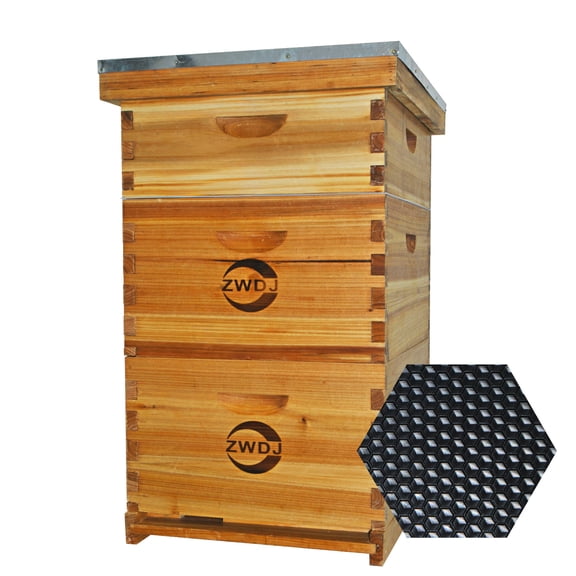 10-Frame Bee Hive, Wax Coated Beehive Starter Kit With Frames & Beeswax CoatedFoundation Sheets 3 Layer