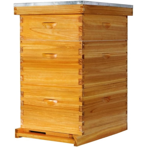 10 Frame Beehive, Beeswax Coated Bee Hives for Bee Keeper,Beehive Include 2 Deep Bee Boxes and 1 Medium Bee Hive Box with Frame and Foundation(Unassembled)