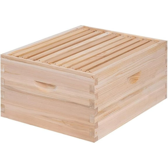 10 Frame Deep Beehive Box,Langstoth Deep Brood Bee Hive Box, Include Beehive Frames and Waxed Foundations