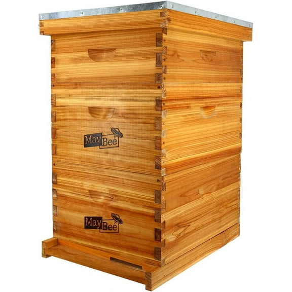 10-Frame Langstroth Beehive Dipped in 100% Beeswax, Complete Bee Hives and Supplies Starter Kit Includes 2 Deep Hive Bee Boxes and 1 Bee Hive Super with Beehive Frames and Foundations