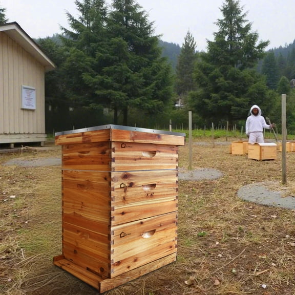 10-Frame Langstroth Beehive Starter Kit 2 Deep Brood Boxes, 1 Medium Super, Beeswax-Coated Fir, Cedarwood Frames Windowless Traditional Fir Beehive, 2 Deep Boxes + 1 Medium Box 56*46*76