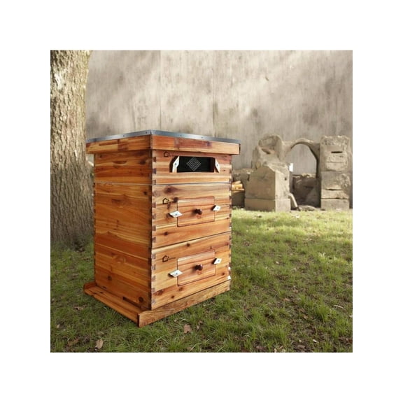 10-Frame Langstroth Beehive Starter Kit, Wax-Coated Complete Beehive Kit Includes 2 Deep Hive Bee Box And 1 Bee Hive Super With Acrylic Window, Beehive Frames And Foundation For Beekeeping Supplement