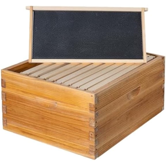10 Frame Langstroth Deep Brood Bee Hive Box Dipped in Beeswax, Sections of Wood for Beehives, Includes Beehive Frames and Waxed Foundations (Unassembled)$$Animal Other