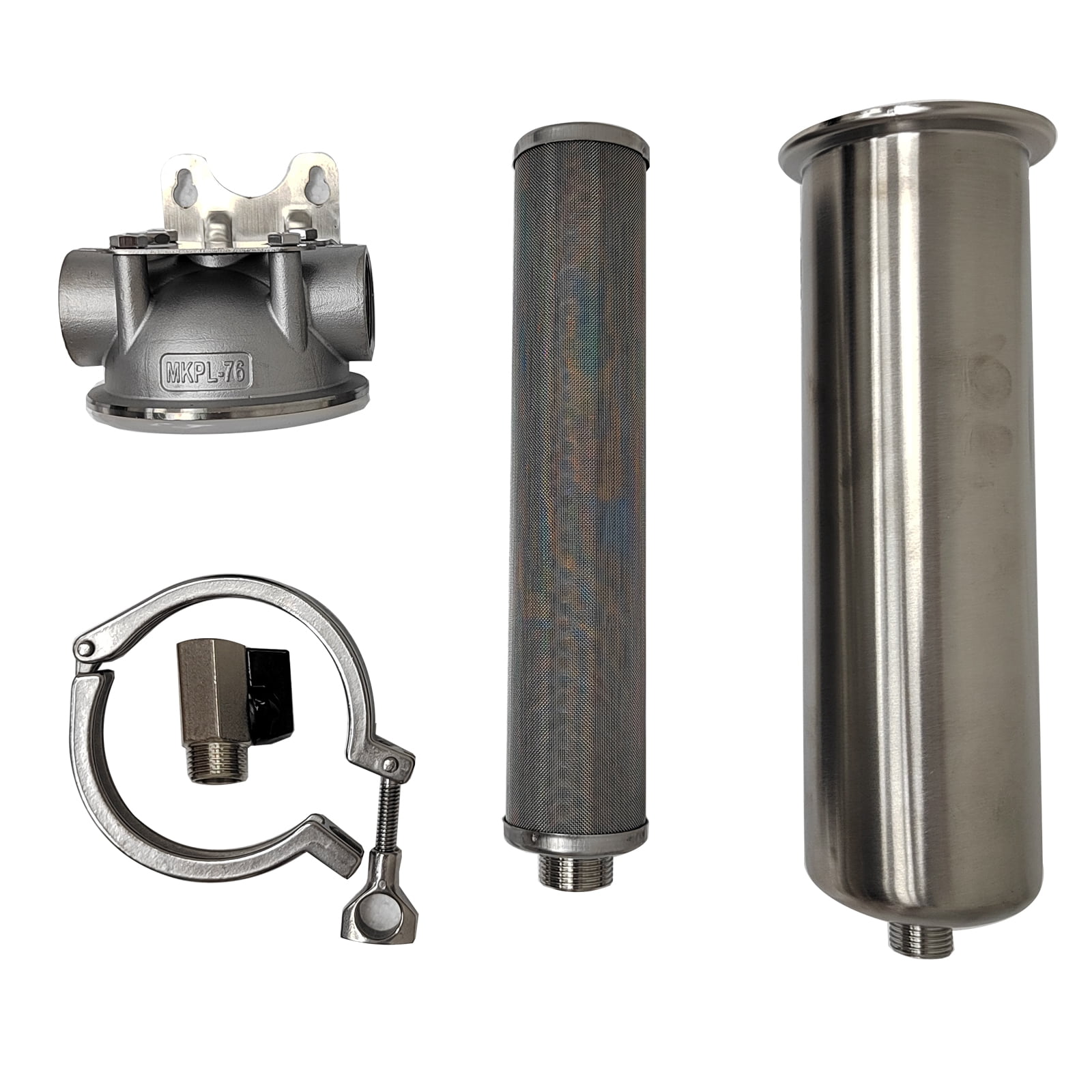 10" Front Filter with Clamp 304 Stainless Steel 1" Interface Bucket ...