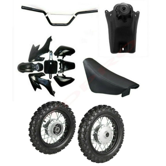 10" Front and Rear Wheel 2.50-10 Tire Rim + Plastics Fender Fairing Kit Tall Seat Fuel Tank +7/8" Handlebars for CRF XR 50 CRF50 XR50 Dirt Pit Bike Baja DR49 SSR Coolster