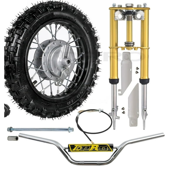 10" Front Wheel 2.50-10 Tire Rim + Front Forks Shock + 7/8" Handlebars + Axle for XR CRF 50 XR50 CRF50 TTR50 PW50 50cc 70cc 90cc 110cc 125cc Dirt Pit Bike Coolster SSR
