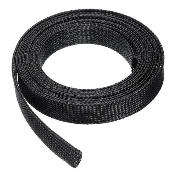 10 Ft - 1 In Expandable Braided Cable Sleeving, PET Cable Management, Wire Wrap Loom Tube, Black