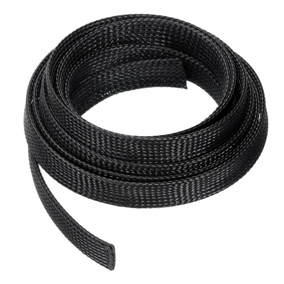 10 Ft - 3/4 In Expandable Braided Cable Sleeving, PET Cable Management, Wire Wrap Loom Tube, Black