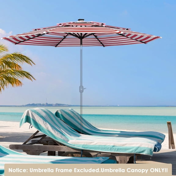 10 Ft 3-Tier Umbrella Replacement Canopy Red White Stripes Resistant Outdoor Cover