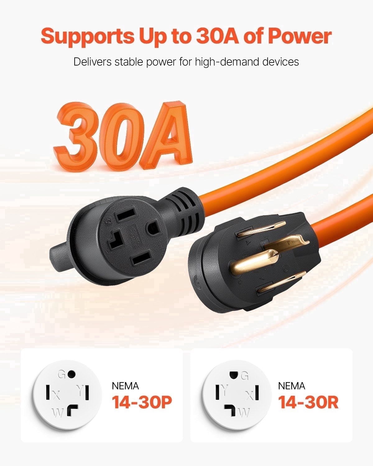 10 Ft 4-Prong Dryer Power Cord Extension NEMA 14-30P to 14-30R 30 Amp for Electric Dryer