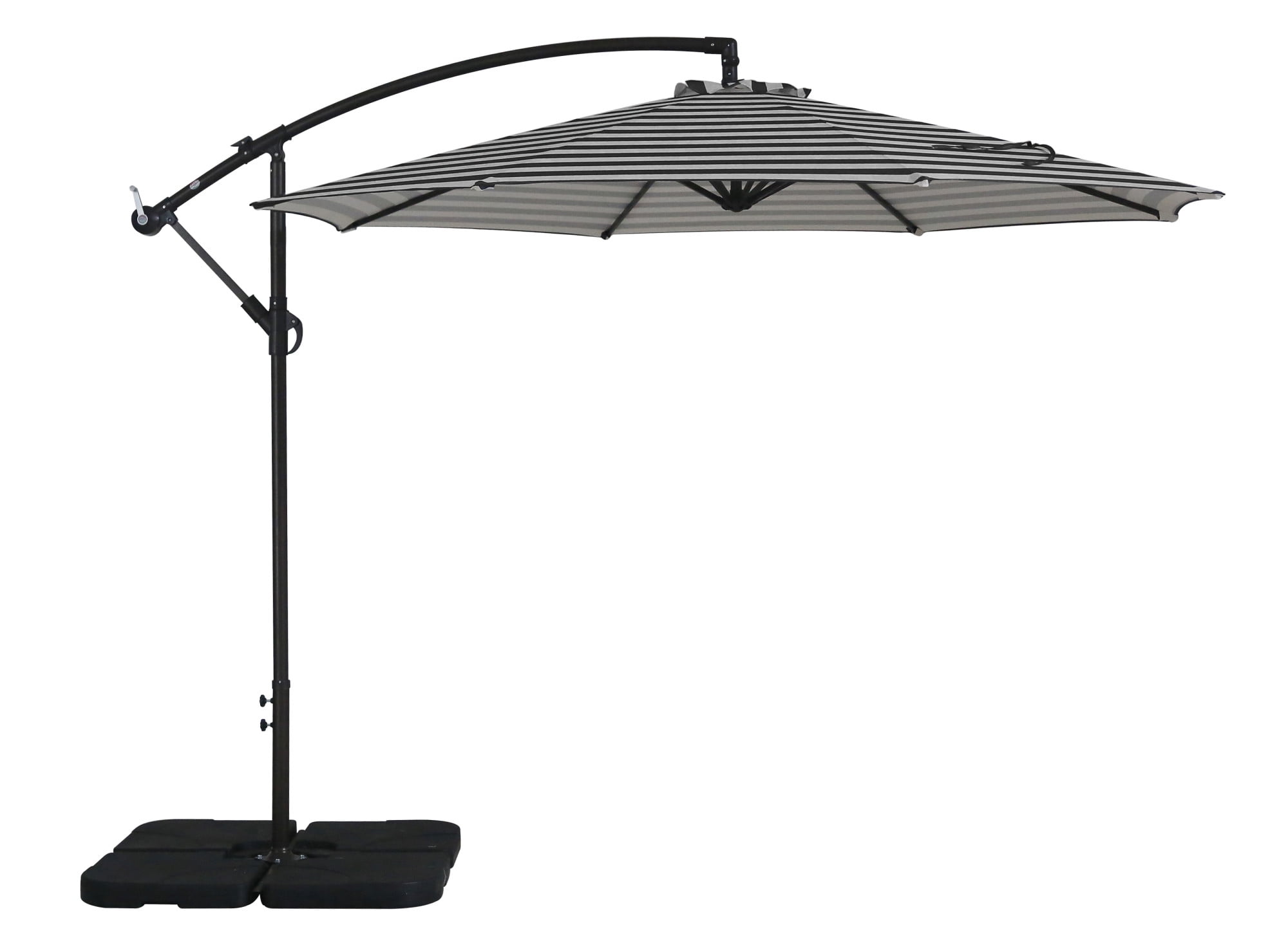 10 Ft Cantilever Umbrella with Base Stand Included for Outdoor Patio, Black/White Stripe