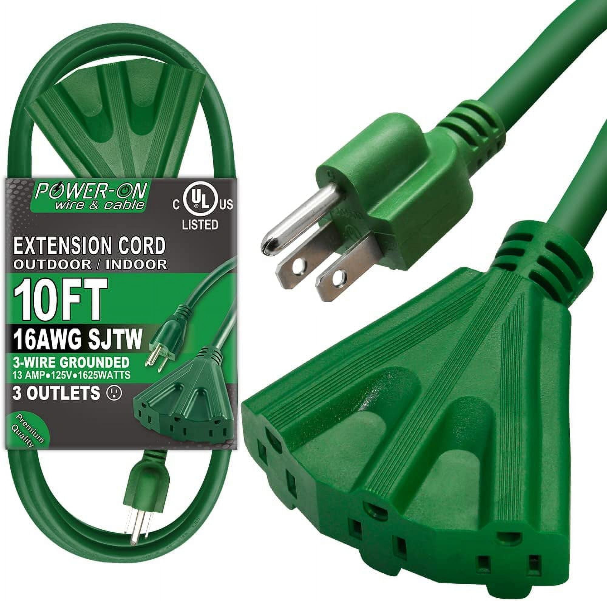 10 Ft Extension Cord with 3 Outlets, UL Listed 16/3 SJTW 3Wire