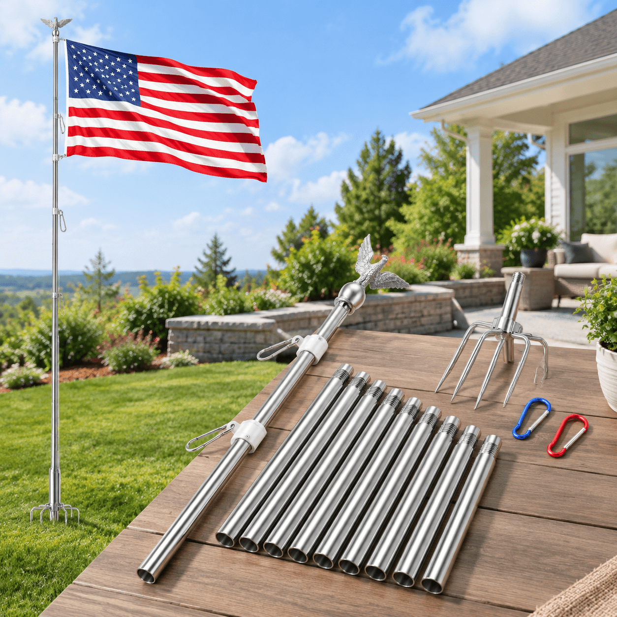 Pole In Ground 10 Ft In-ground Flag Pole For Outside House Heavy Duty Wind Resistant ...