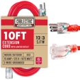 10 Ft Outdoor Extension Cord 15 Amp 12/3 SJTW Heavy Duty Red 12 Gauge