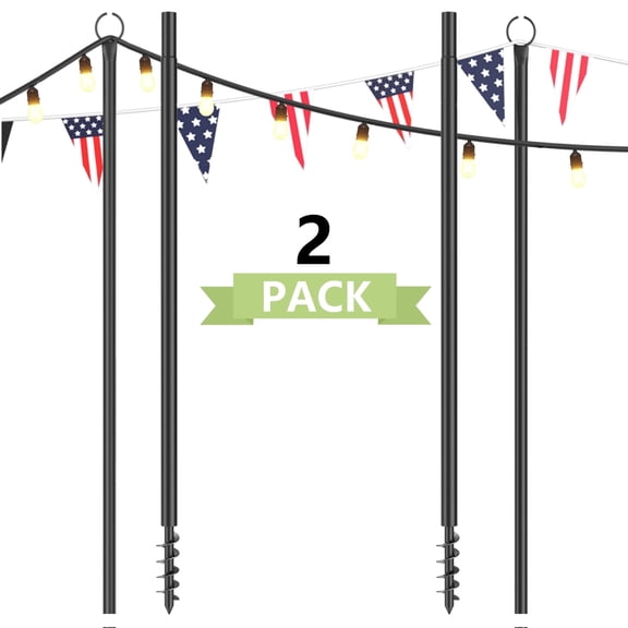 Kincubow 2 Pack 10FT Outdoor String Light Poles, Heavy Duty Screw-In Spiral Base, Adjustable Backyard Patio Poles for String Lights