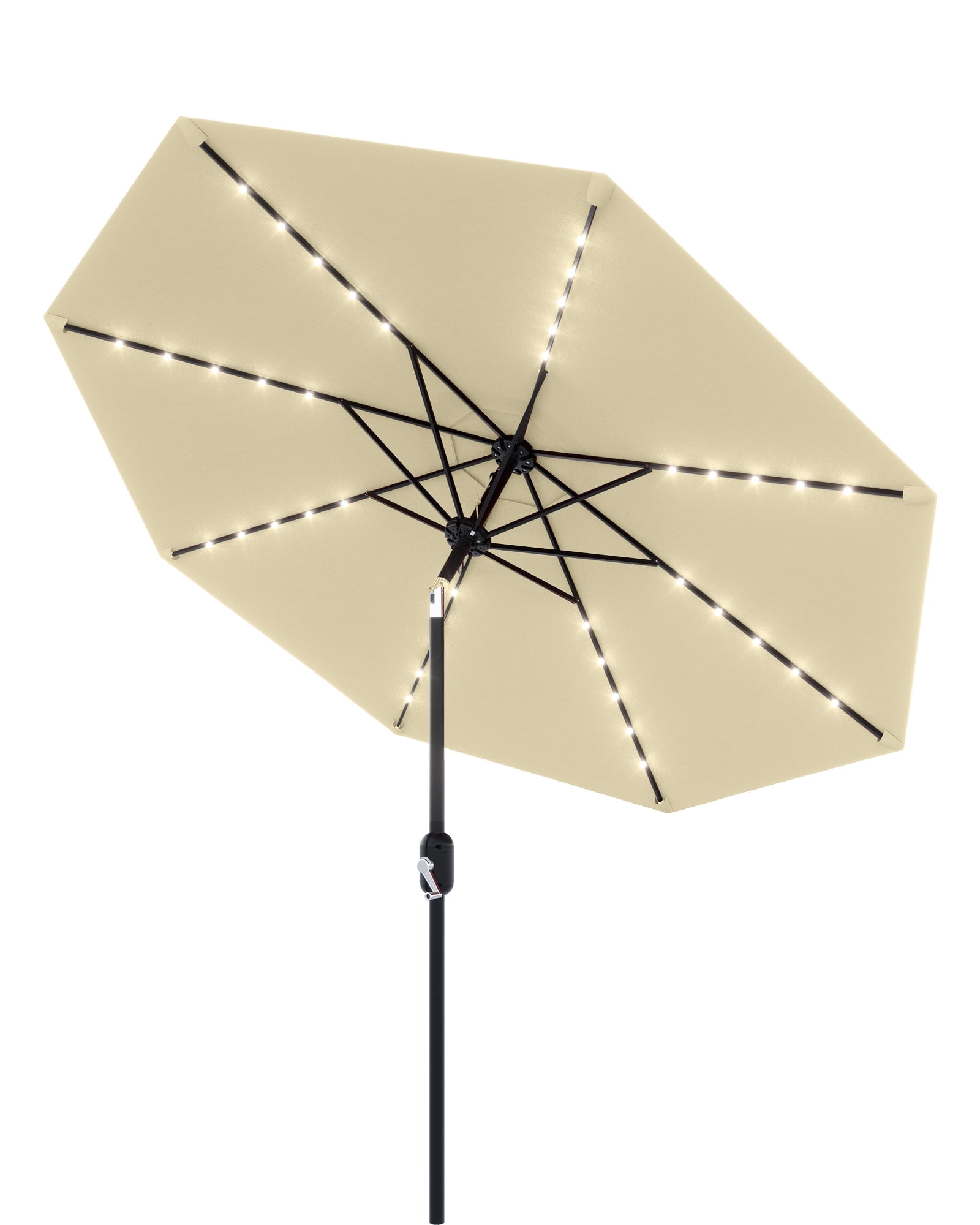10 Ft Patio Umbrella With Solar Lights, 8 Sturdy Ribs, Table Umbrella with Push Button Tilt and Crank, UV Protection Waterproof, for Garden, Backyard, Poolside