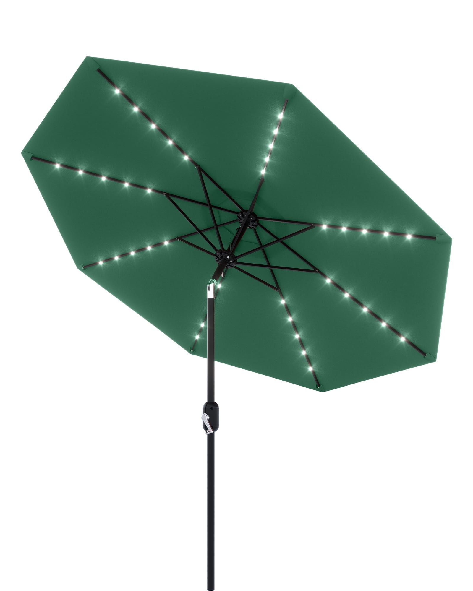 10 Ft Patio Umbrella With Solar Lights, 8 Sturdy Ribs, Table Umbrella with Push Button Tilt and Crank, UV Protection Waterproof, for Garden, Backyard, Poolside
