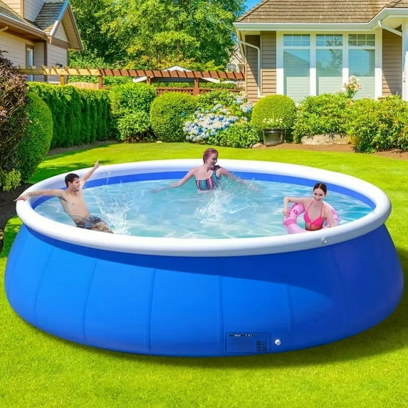 10 Ft Round Inflatable Swimming Pool With Thickened Walls For Kids And Family Backyard Water Fun Easy Setup Summer Blow Up Pool