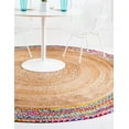 thumbnail image 1 of 10 Ft Round Multi & Natural Jute Area Rug, Hand-Woven, Reversible, Farmhouse Boho Style, Durable & Pet-Friendly Rug for Living Room, Dining Room, and Bedroom, 1 of 5