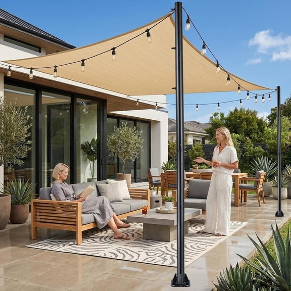 10 Ft Shade Sail Support Poles 2 Pack, Heavy Duty Metal Posts for Courtyards and Grasslands, Rust-Proof Adjustable Sun Shade Poles (Shade Sail Not Included)