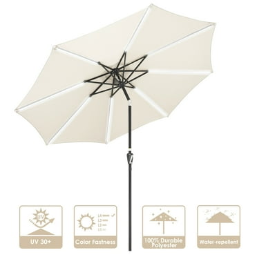 10 Ft Solar Powered Patio Umbrella with Tilt and Crank Outdoor Garden Market