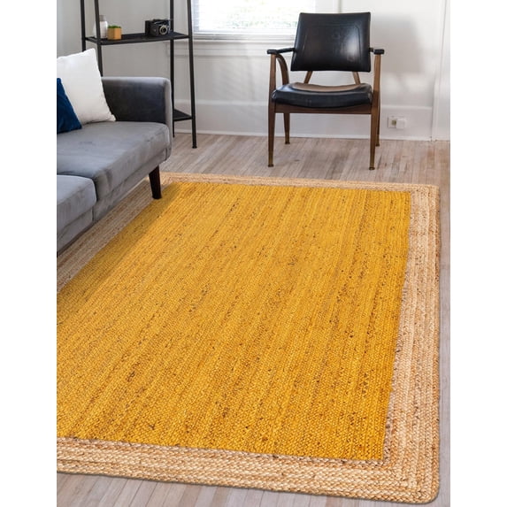 10 Ft Square Yellow Jute Area Rug, Hand-Woven, Reversible, Farmhouse Boho Style, Durable & Pet-Friendly Rug for Living Room, Dining Room, and Bedroom