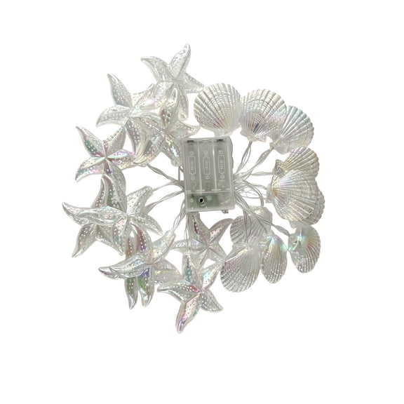 10 Ft Starfish Shell Shape LED String Lights,with 20 Small Lights Warm White for Beach Themed Bedroom Patio Garland