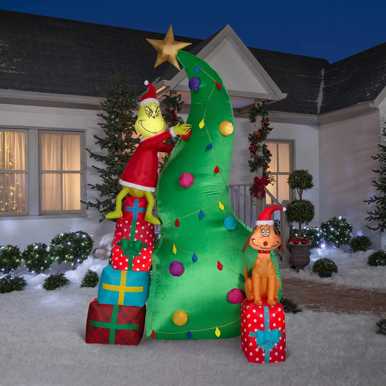 10 Ft. Tall Christmas Inflatable Grinch And Max With Christmas Tree And