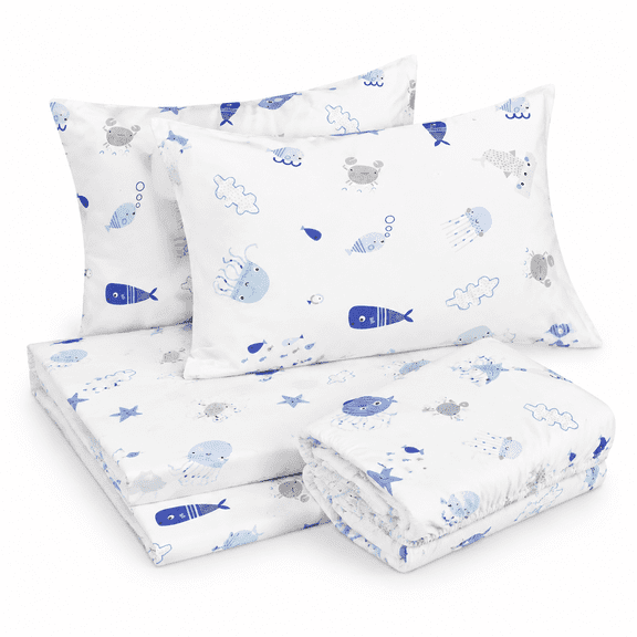 10 Full 100% Cotton 200 Thread Count Cute Seal Fish Whale Bedding Sheet Set