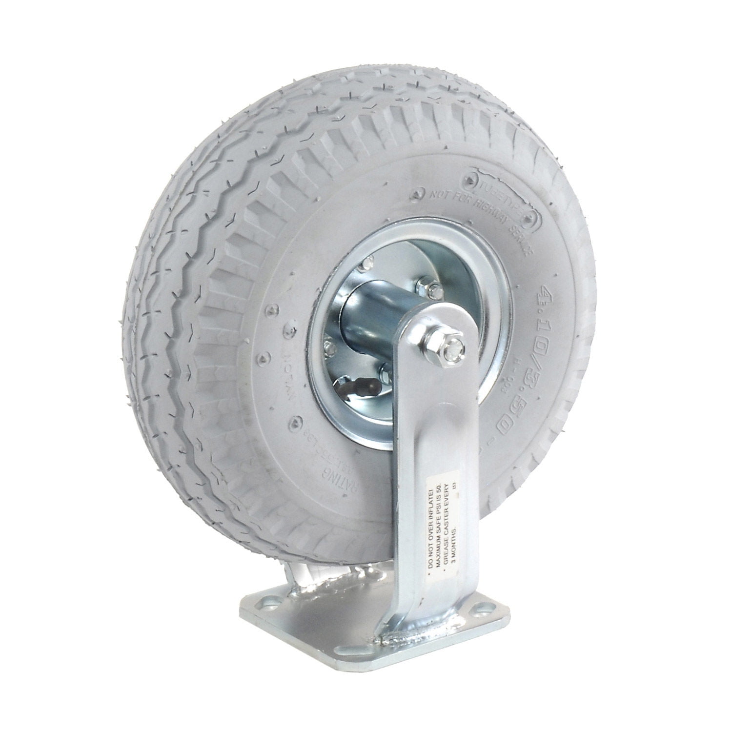 Global Industrial Rigid Plate Caster 10"" Full Pneumatic Wheel 330 Lb. Capacity