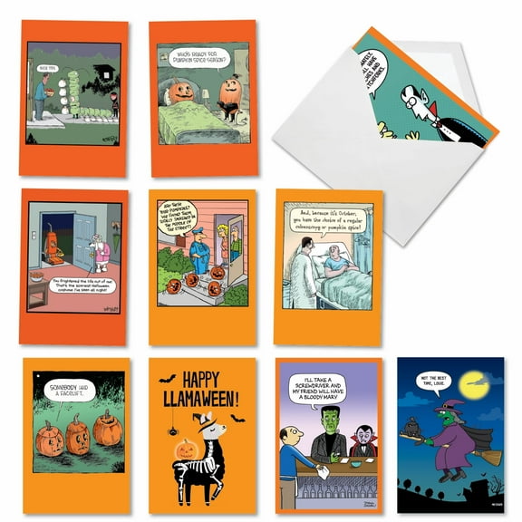 10 Funny Halloween Greeting Cards Pack - Tricks and Treats - AC8841HWG-B1x10