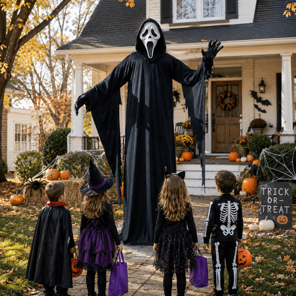 10 Ft. Giant Ghost Face Life-Size Standing Outdoor Halloween Decoration - Scream Horror Movie Haunted House Prop Yard Decor