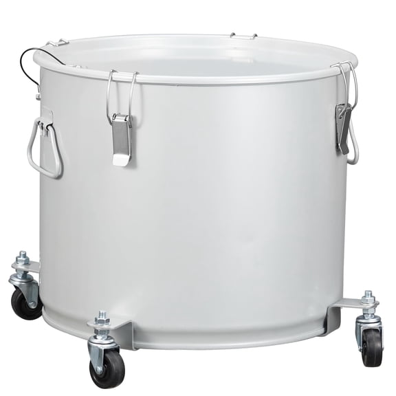 10 Gal Fryer Grease Bucket, Coated Carbon Steel Oil Filter Pot with Caster Base, Lid Lock Clip & Nylon Filter Bag, Silver