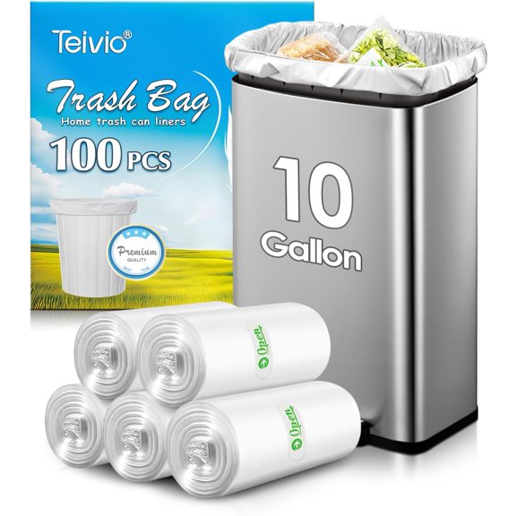 10 Gallon 100 Counts Medium Trash Bags Garbage Bags by , Bathroom Trash Can Bin Liners, Plastic Bags for home office kitchen, Clear