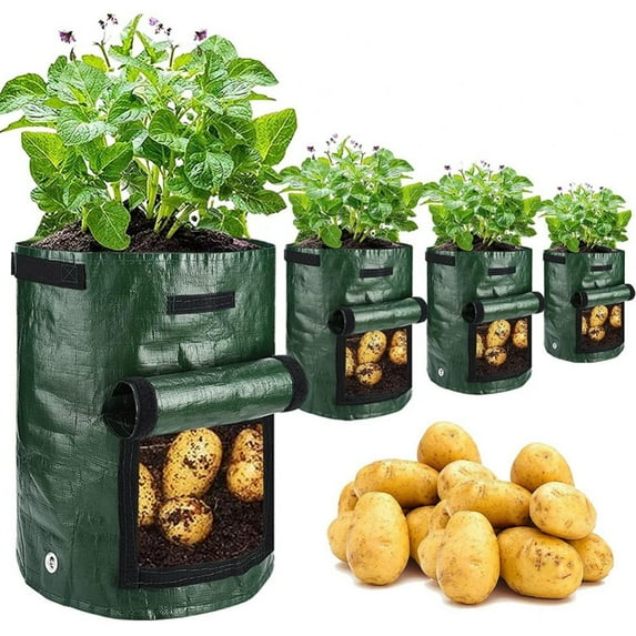 10 Gallon 4 Pack Potato Grow Bags,Potato Planters with Flap and Handles,Vegetables Garden Planting Bags for Onion,Fruits,Tomato,Carrot