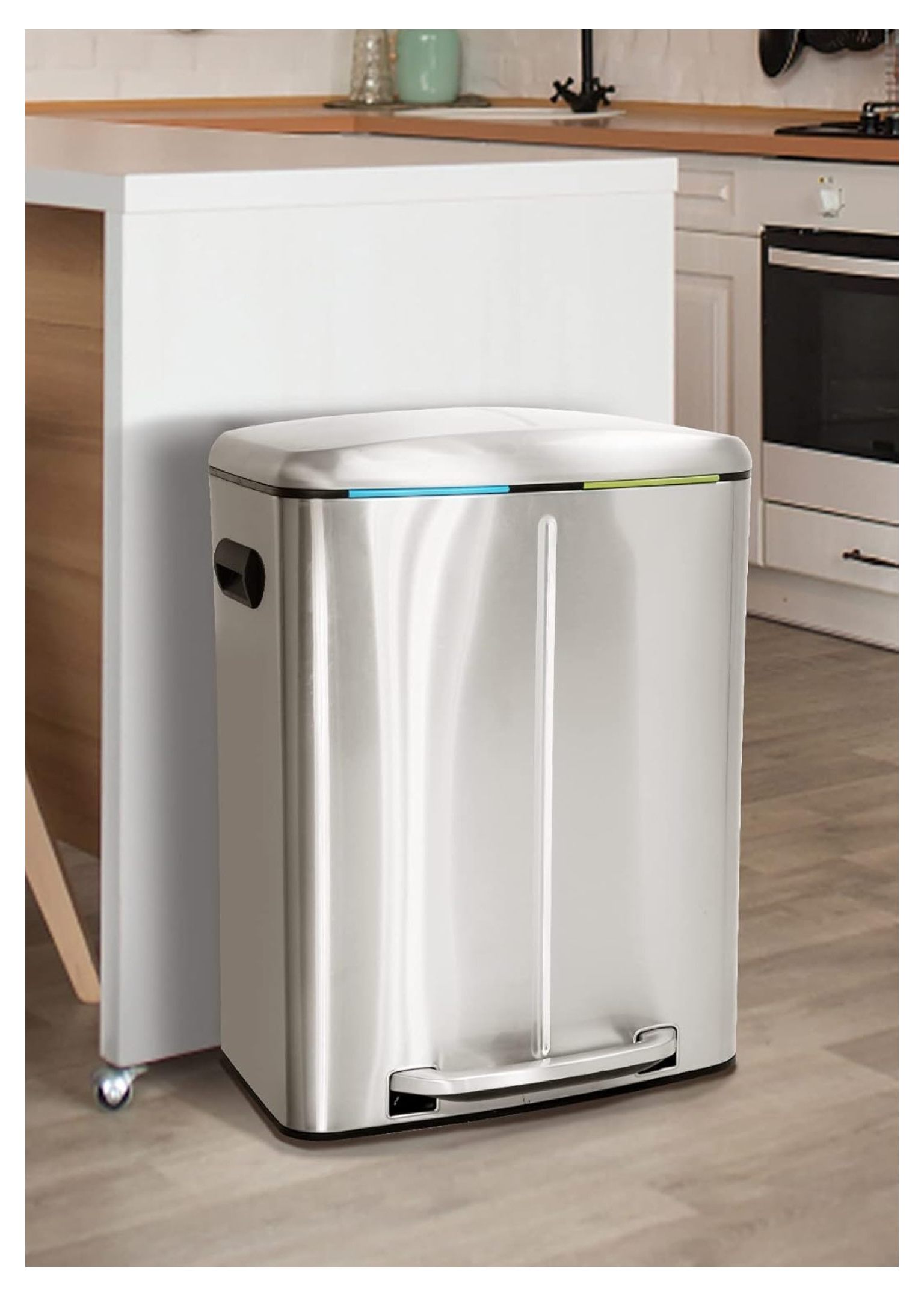 10 Gallon/40 L Kitchen Trash Can, Stainless Steel Double Trash Can with