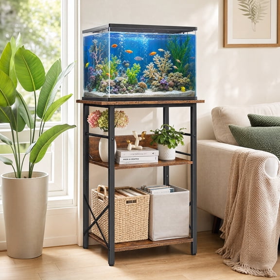 10 Gallon Aquarium Stand 3-Tier Storage Shelf Heavy Duty Water Resistant Ironwood Stand for Fish Turtle Reptile Tank 20.5"L x 11" W x 31.5" H